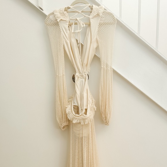 PATBO LONG SLEEVE FRINGE BEACH MAXI IVORY DRESS SMALL - Picture 10 of 12